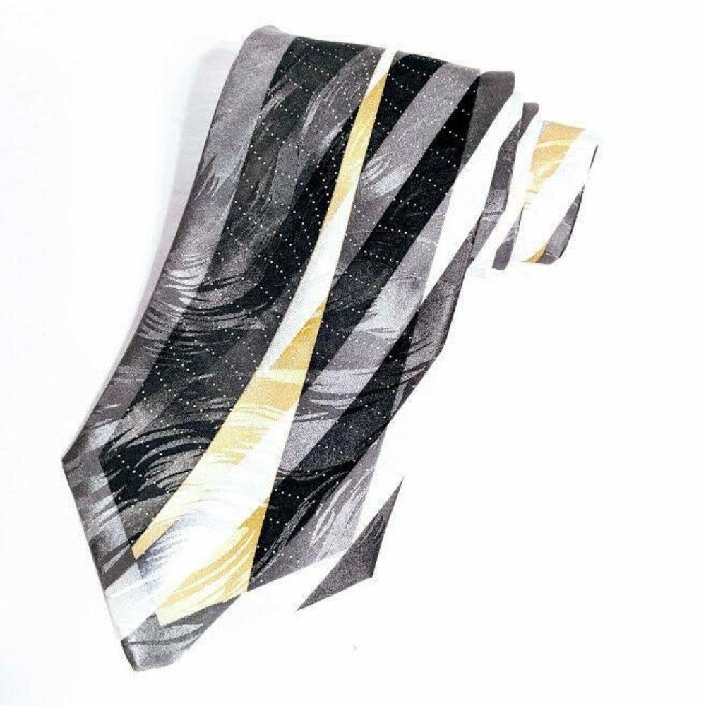 Men's Il Canto Italian Black Gray Gold Tie